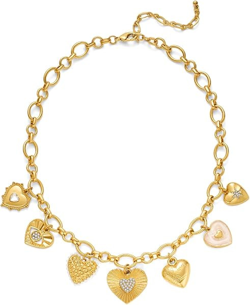LILIE&WHITE Gold Cross Charms Necklace Trendy Heart Pendant Necklace Chunky Gold Necklaces Fashio... | Amazon (US)