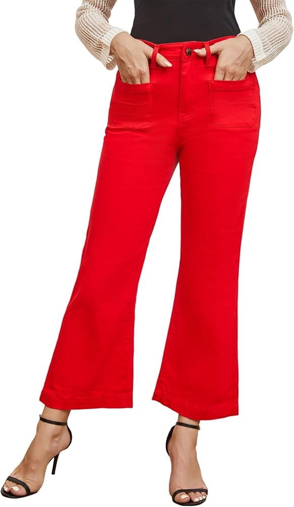 Women’s Wide Leg Petite Jeans High Waisted Stretchy Cropped Flare Jeans with Patch Pockets | Amazon (US)