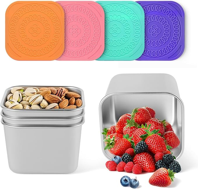 4Pack 6oz Reusable Stainless Steel Snack Containers for Kids, Easy Open Leak Proof Metal Small To... | Amazon (US)