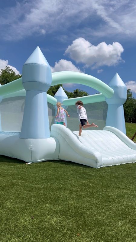 Large aesthetic pastel neutral bounce house for kids! This thing is actually huge! Amazing price point gift idea spring and summer birthday parties for kids bounce castle available in three colors, blue and green pink and purple and white! Amazon favorites and finds!

#LTKParties #LTKHome #LTKKids
