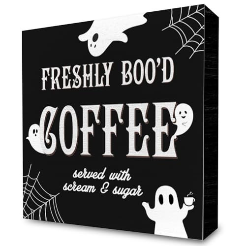 Freshly Boo'd Coffee Wooden Sign, Funny Gothic Wooden Sign for Women, Goth Coffee Bar Decor, 6x6x0.6 Inches | Amazon (US)