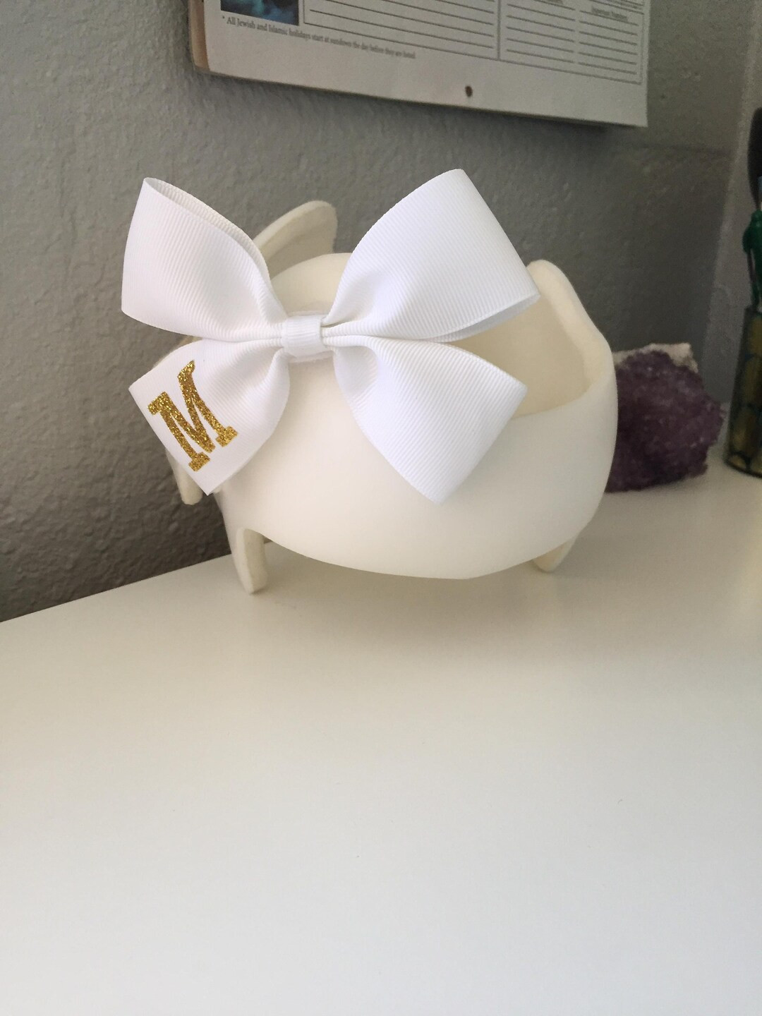 WHITE Bow, PERSONALIZED LETTER Cranial Helmet Bow Doc Band Bow Starband Bow - Etsy | Etsy (US)