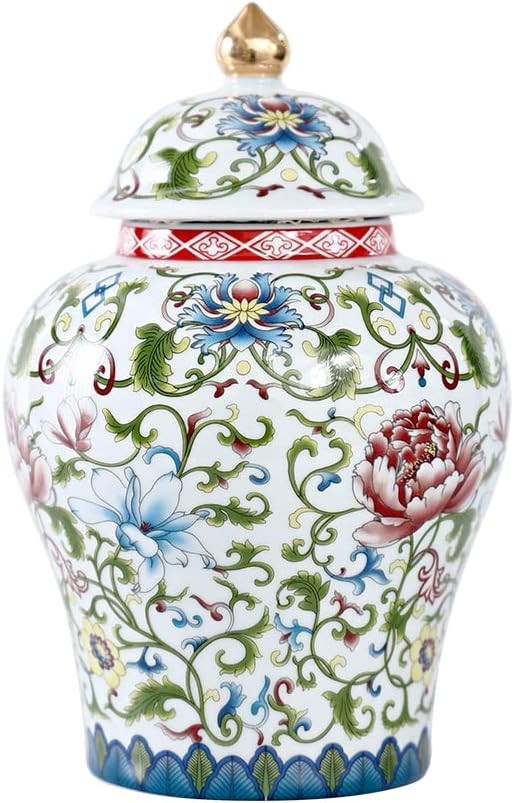 Amazon.com: ARTLINE Jingdezhen Ceramic Ginger Jar with Lid, Chinese Style Temple Jar, Enamel Deco... | Amazon (US)