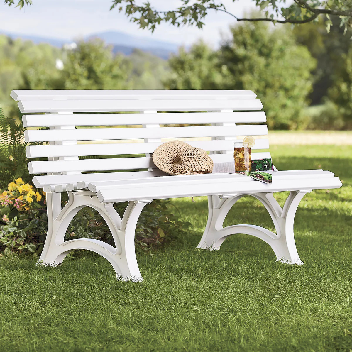 Ergonomic Weatherproof PVC Garden Bench | Plow & Hearth