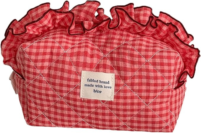 Ruffle Pouch Quilted Gingham Pouches Large Cute Toiletry Bag Make up Organizer Lightweight Cosmet... | Amazon (US)