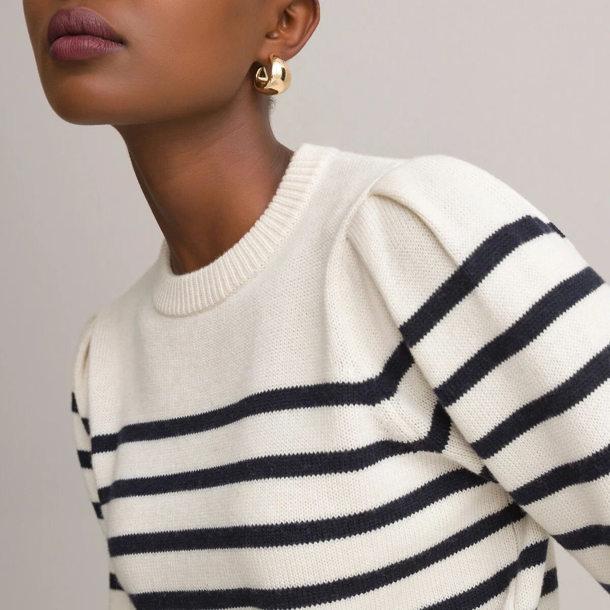 Marthe Breton Striped Jumper in Recycled Wool Mix with Puff Sleeves | La Redoute (UK)