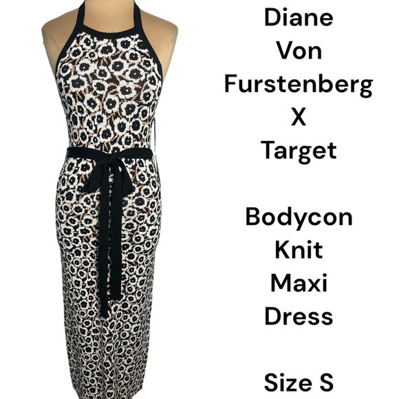 DVF x Target poppy sweater knit midi dress black white tan poppy print slimming | Poshmark