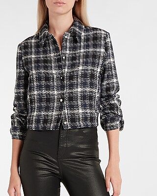 Cropped Tweed Embellished Shirt | Express