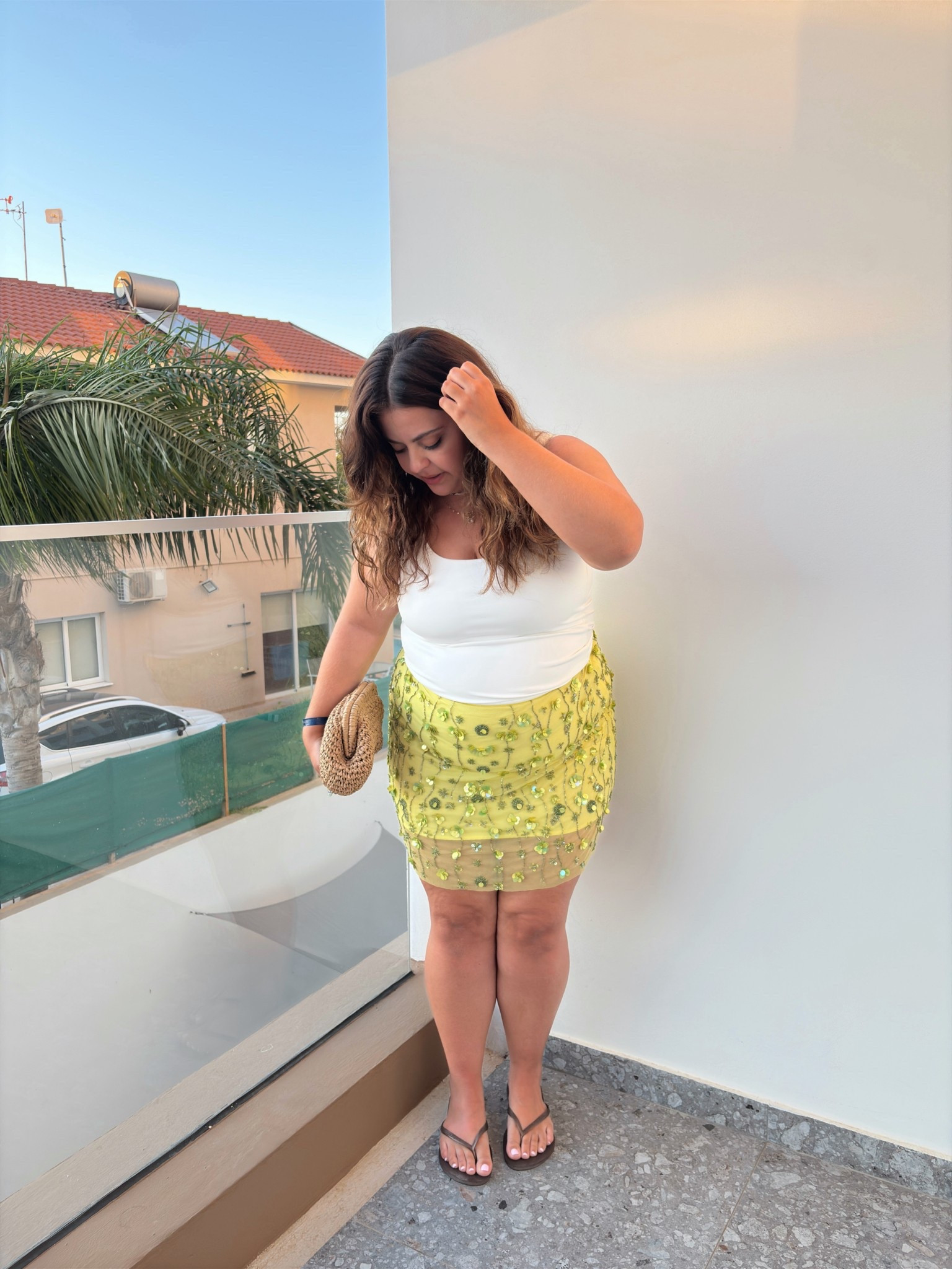 Sequin skirt holiday outfit 💚🏝️✨
Wearing the skirt in an 18(sized up) & the top in a large

Sequin skirt, embellished skirt, green sequin skirt, brown flip flops, white vest stop, white slinky vest, Ibiza outfit, holiday outfit; holiday evening outfit, clutch bag, 

#LTKsummer #LTKmidsize #LTKeurope