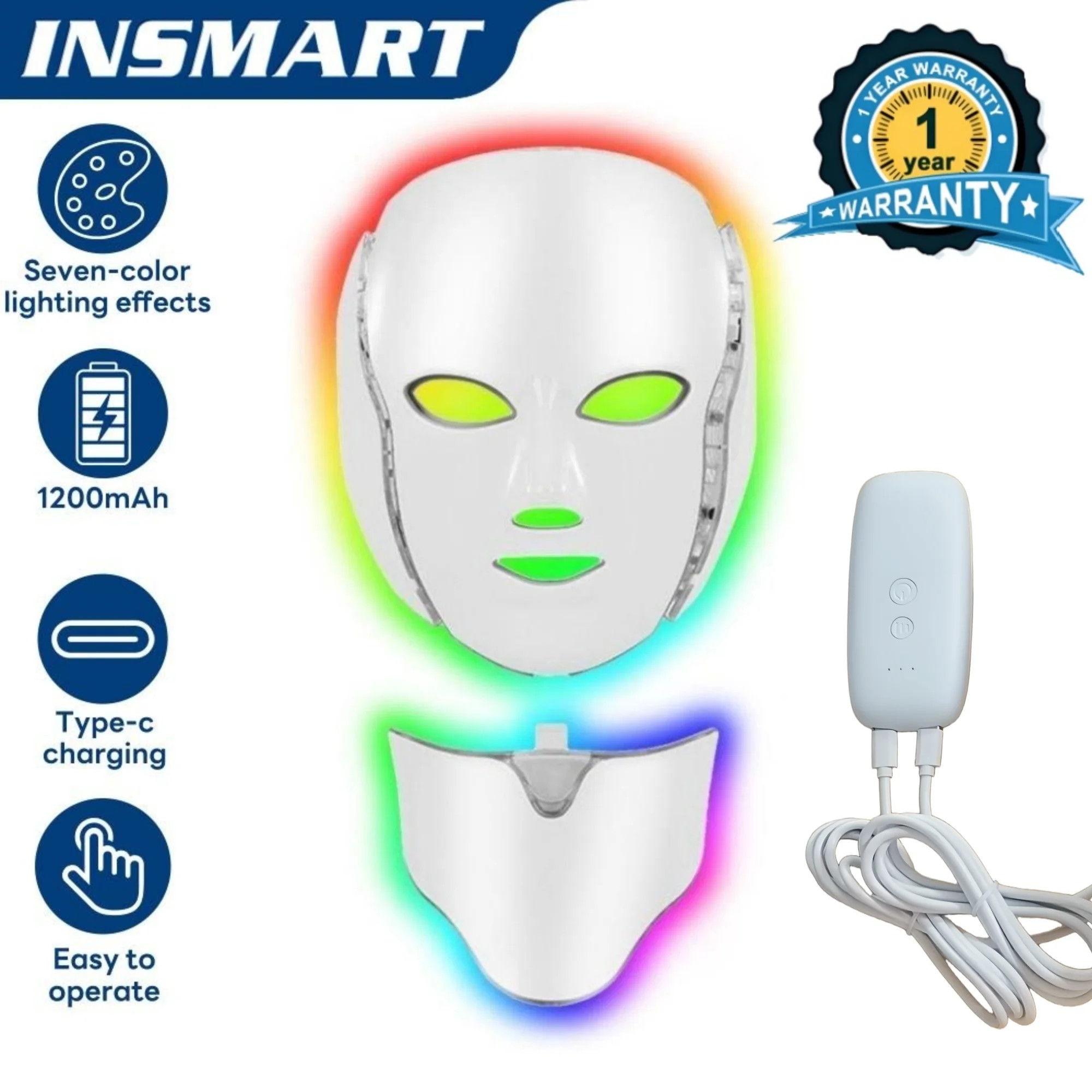 INSMART 7-Color LED Face Mask Light Therapy – Professional At-Home Skincare Device for Anti-Agi... | Walmart (US)