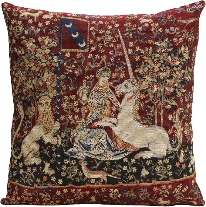 Charlotte Home Furnishings Couch Pillow Cover 16X16 in, Lady & Unicorn Decorative Red Throw Pillo... | Amazon (US)