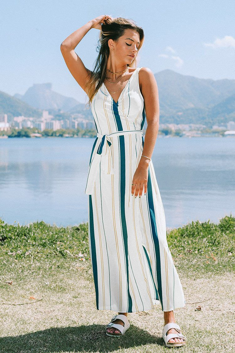 Addilyn Striped Wrap Tie Waist Dress | Cupshe