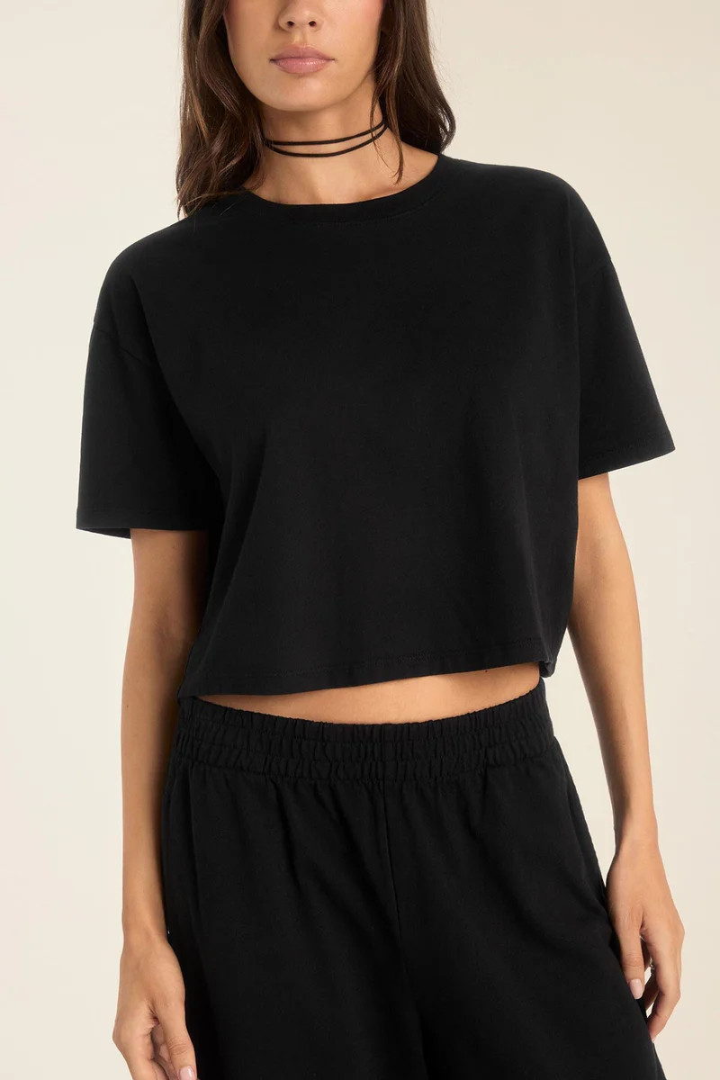 Coast Crop Tee - Black Cotton Jersey | Vitamin A
