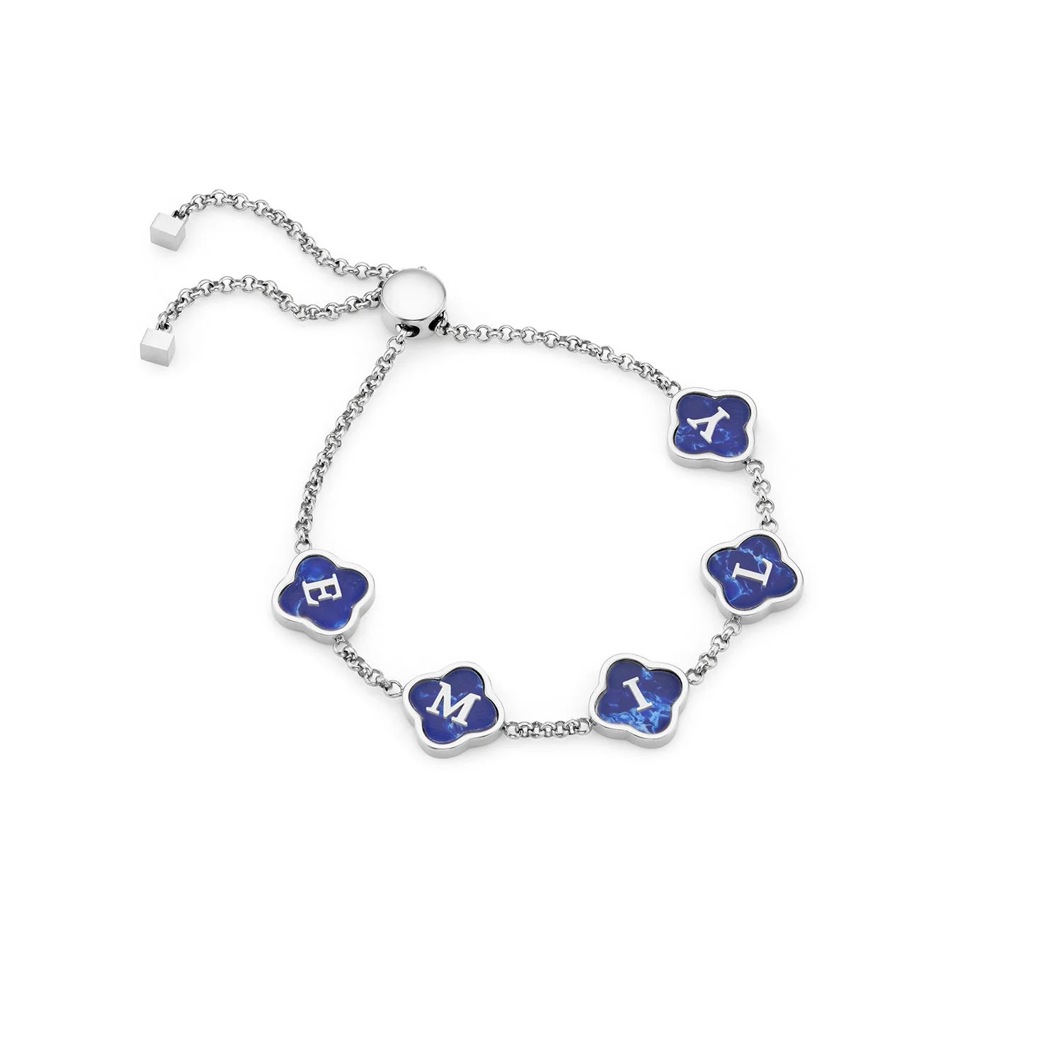 Blue Lace Agate Clover Custom Name Bracelet (Silver) | Abbott Lyon