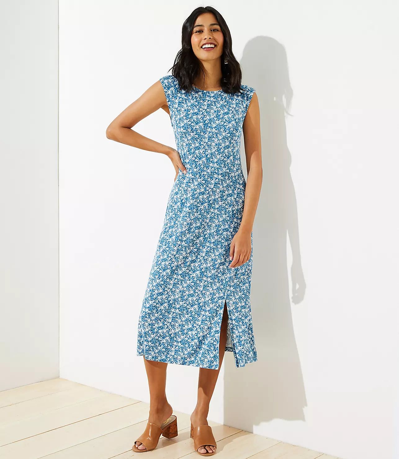 Petite Floral Cap Sleeve Midi Dress | LOFT