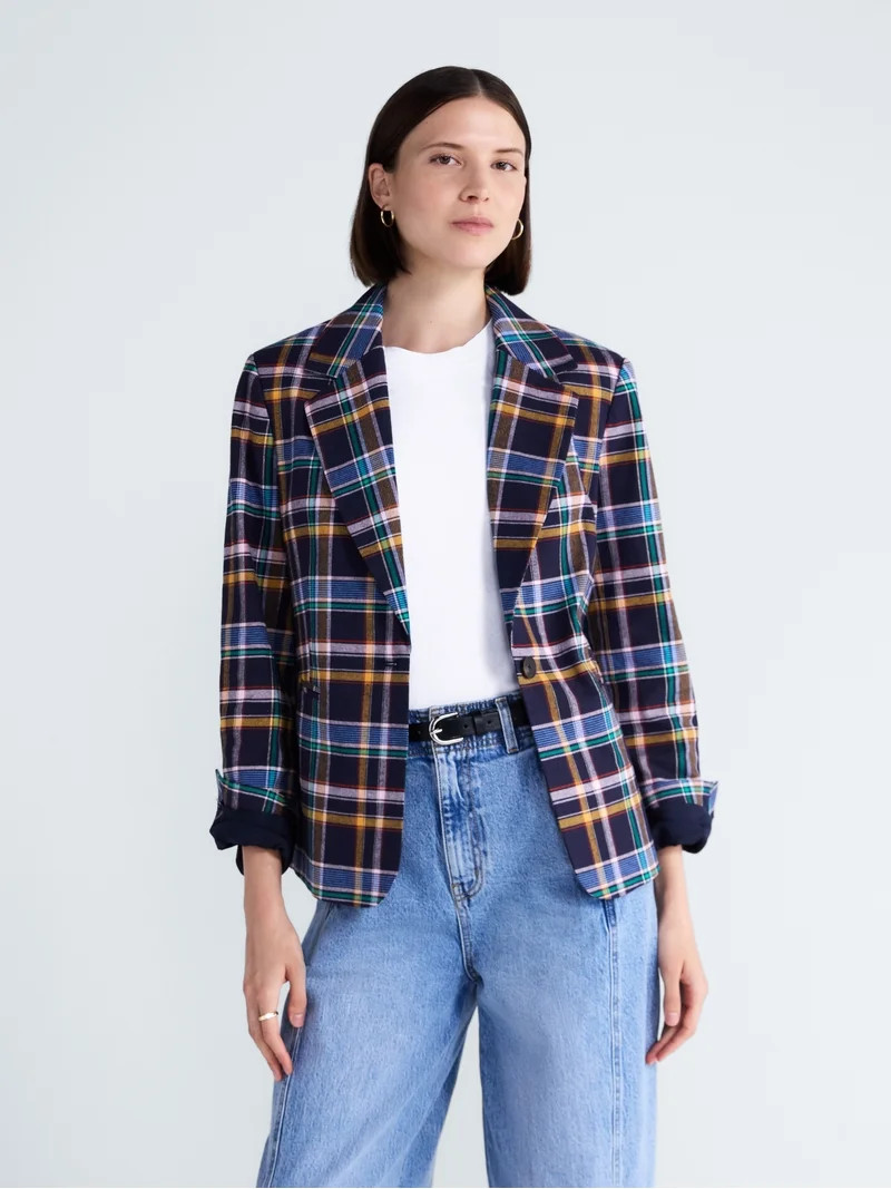 Free Assembly Women's and Women's Plus The Belmont Plaid Single Breasted Blazer, Sizes XS-4X | Walmart (US)