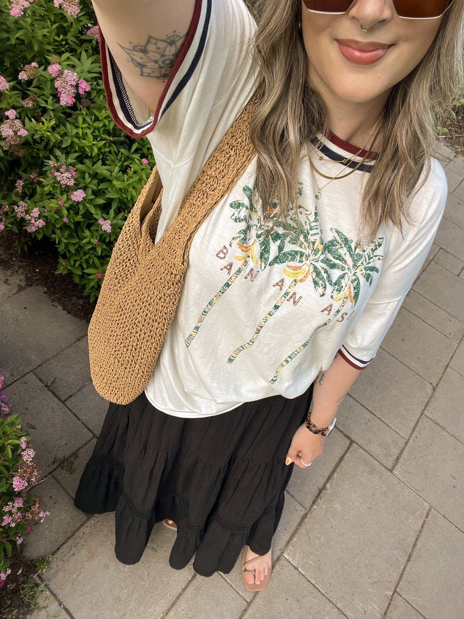 Easy summer outfit! Wearing L in the graphic tee. Black maxi skirt is old from aerie, linked similar options! I’m a 9.5-10 shoe and wear a 10 in the crocs sandals (Canadian crocs link under “similar products”)

#LTKsummer #LTKmidsize #LTKstyletip