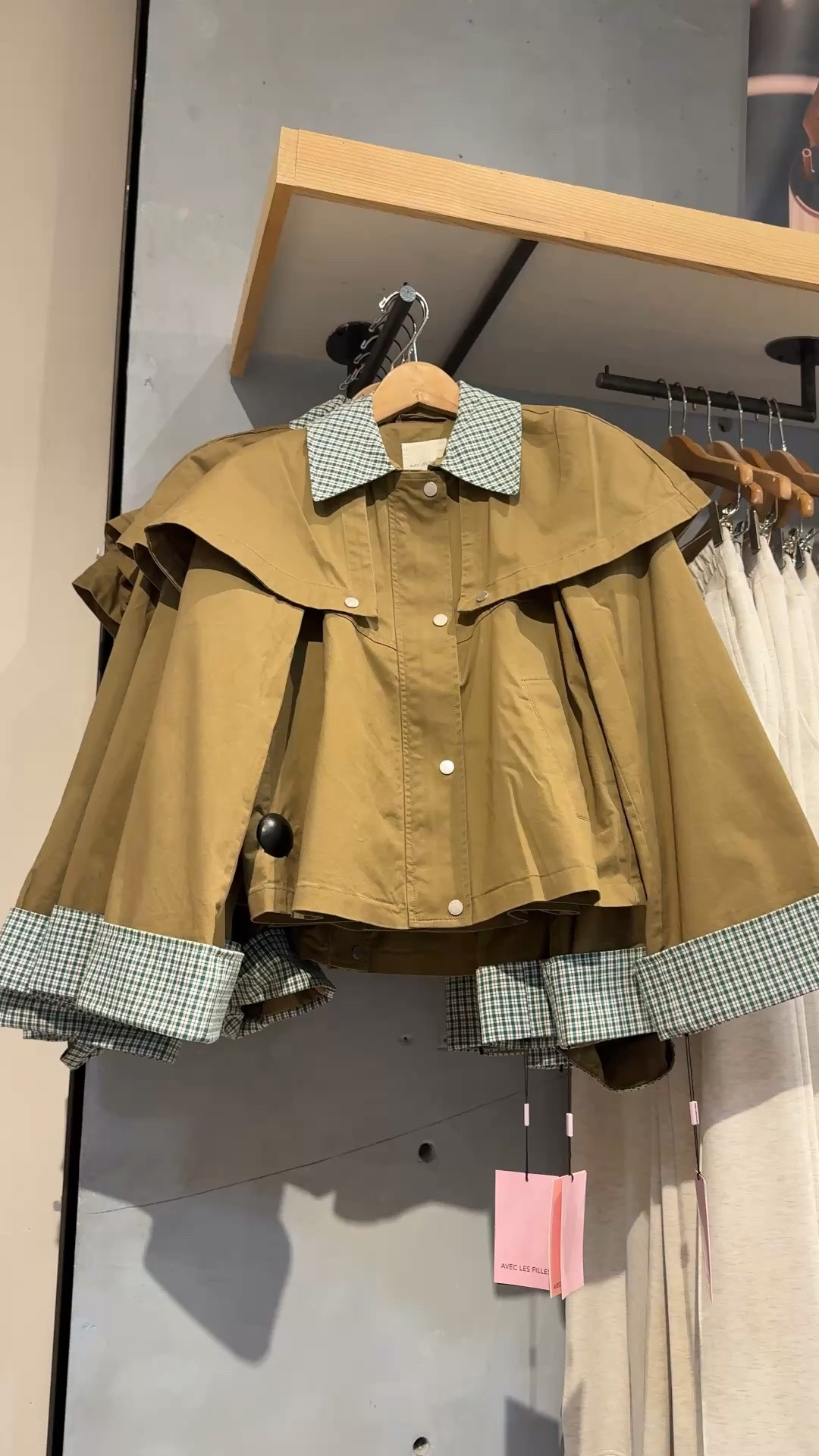 Khaki jacket with plaid accents