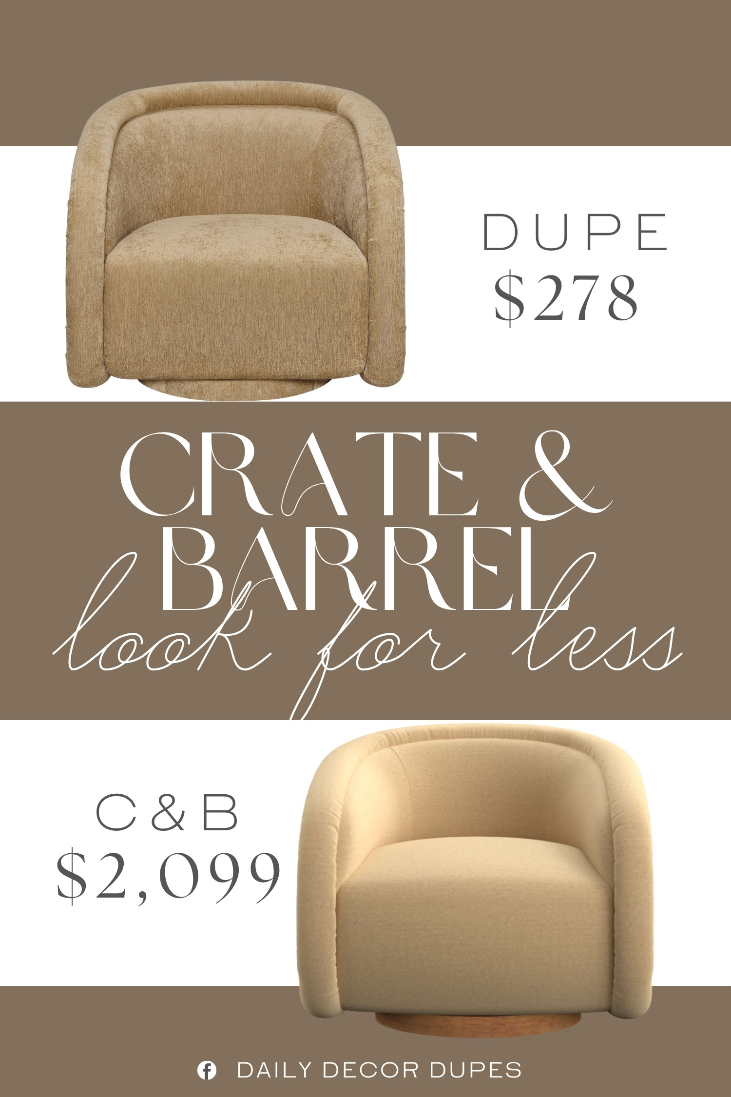 Cozy, curved, and effortlessly chic, this Crate & Barrel Medoc-inspired swivel chair brings a designer feel to any room. 🤎 The rounded silhouette and textured upholstery create a soft, inviting look that works beautifully in a living room, bedroom, or cozy reading corner. The swivel design adds an extra touch of function while keeping the overall style polished and timeless. It is such a beautiful option for creating an elevated home without the hefty price tag. Pair it with a neutral rug, wood accents, and soft textiles for a warm and layered space. ✨🤎🪑

Home more affordable option find similar look for less budget friendly affordable cheap cheaper beautiful pretty. Clearance sale coupon code discount code promo code luxury Inspo inspiration inspired by idea ideas Love like these? I share multiple every day in my FB group.
#CrateAndBarrelInspired #SwivelChair #AccentChair #LivingRoomDecor #LoungeChair #LivingRoomInspo #FurnitureFinds 

 #LTKHome