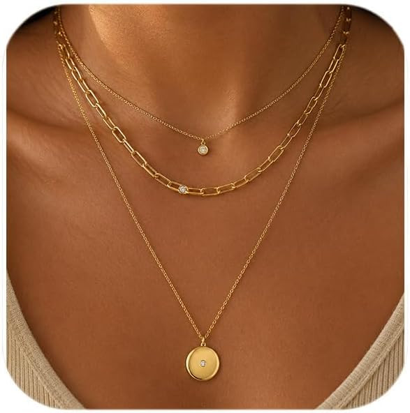 Layered Necklaces for Women, 3-Piece Gold Necklace Stack | Modern Minimalist Layered Set with Pap... | Amazon (US)