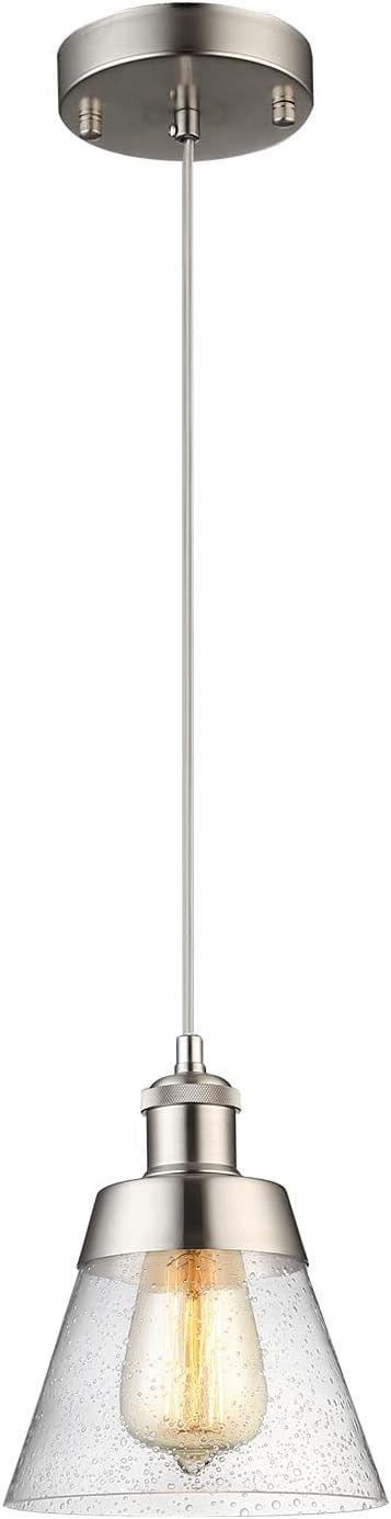 Modern Glass Pendant Light with Handblown Clear Seeded Glass Shade, One-Light Adjustable Industri... | Amazon (US)