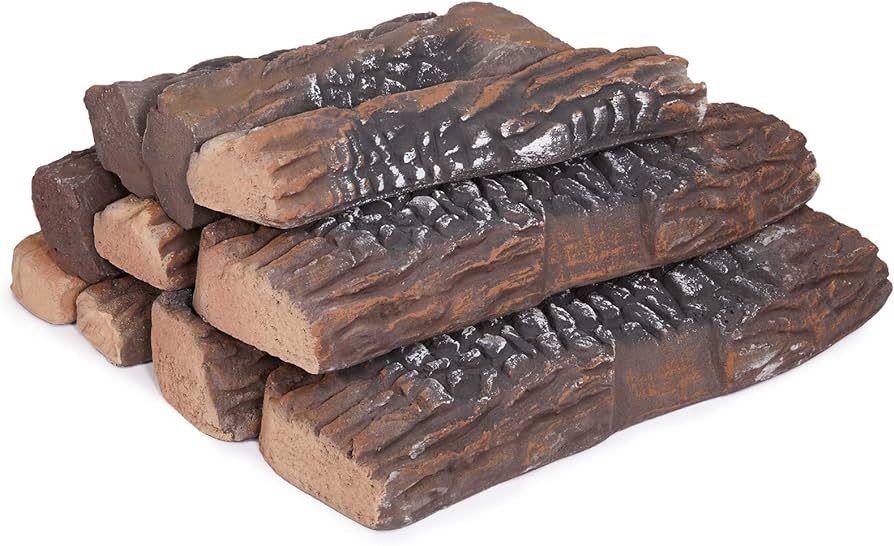 GASPRO Ceramic Logs for Gas Fireplace, 10-Piece Vented Faux Logs for Indoor Natural Gas Fireplace... | Amazon (US)