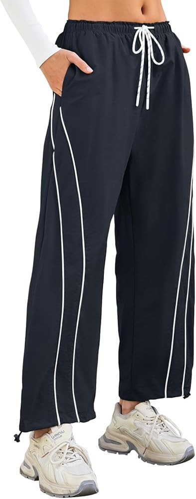 Women's Baggy Wide Leg Track Pants Drawstring Striped Workout Pants | Amazon (US)