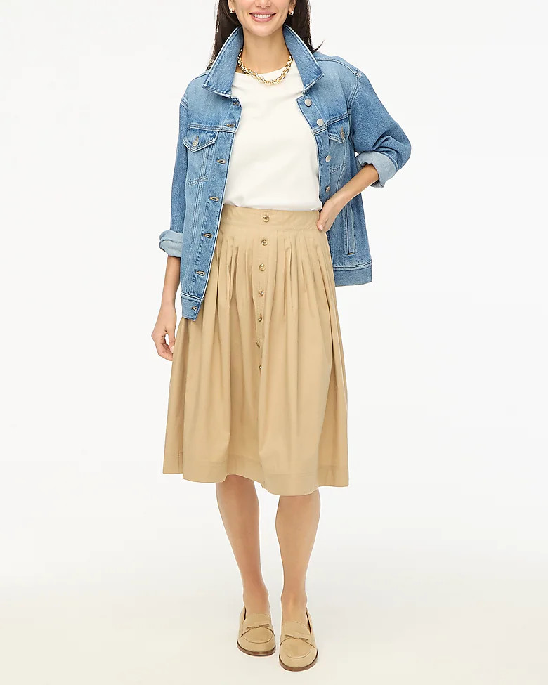 Pleated button-front midi skirt | J.Crew Factory
