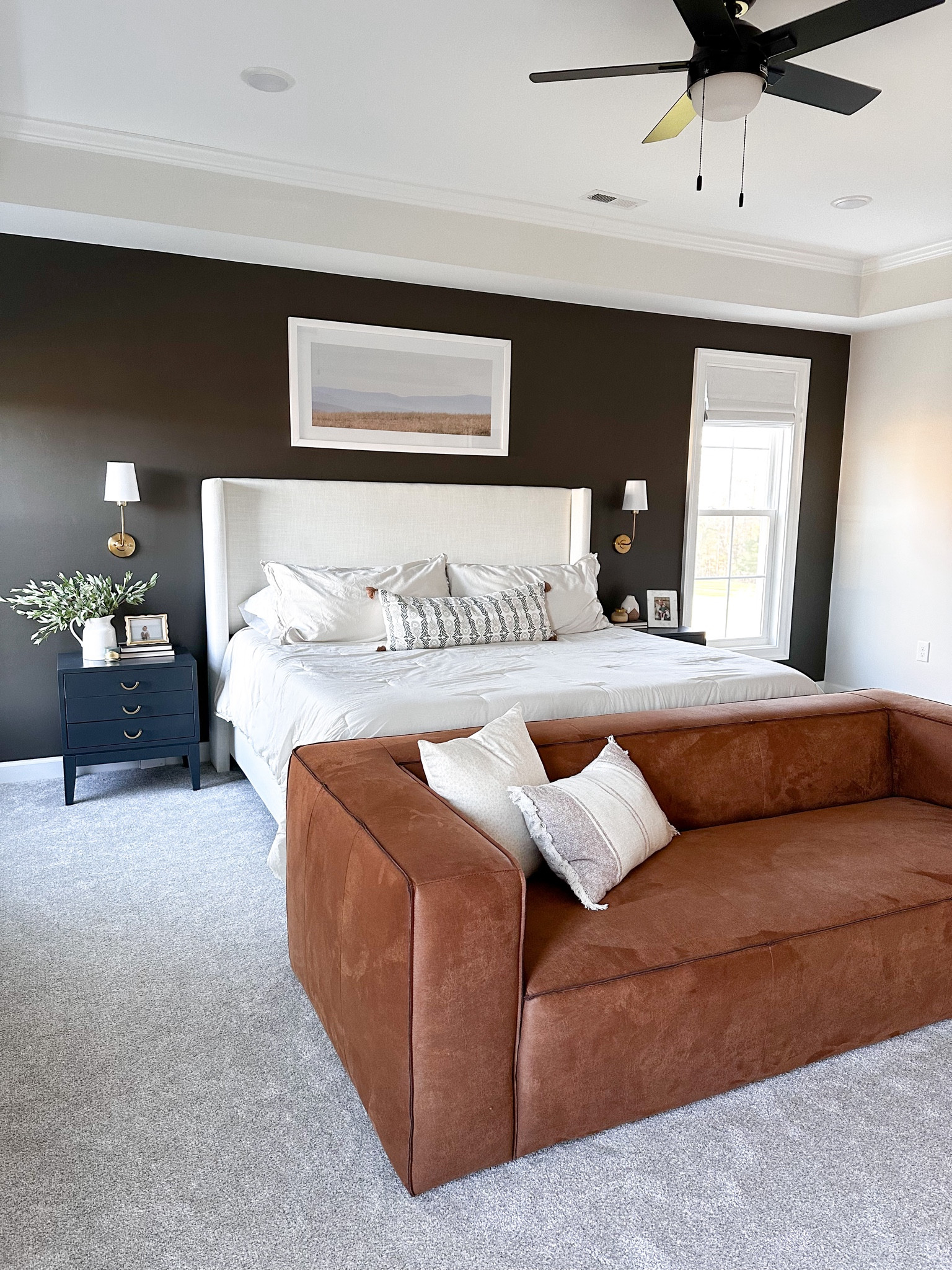 Primary bedroom refresh ✨ 
Sherwin Williams urban bronze accent wall 

#LTKhome #LTKstyletip #LTKfindsunder100