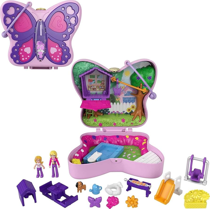 Polly Pocket Compact Playset, Backyard Butterfly with 2 Micro Dolls & Accessories, Travel Toys wi... | Amazon (US)