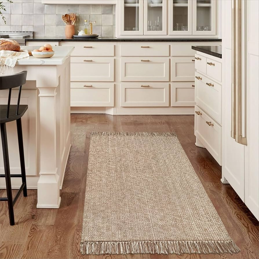 Collive Washable Area Rug 3' x 5', Modern Woven Kitchen Rugs, Tan/Cream Braided Cotton Rug Indoor... | Amazon (US)