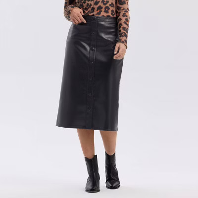 Women's Button-Front Midi A-Line Skirt - A New Day™ Black M | Target