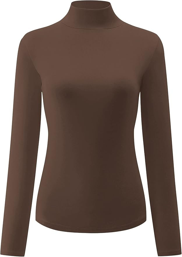 Kindcall Womens Slim Fitted Mock Turtleneck Tops Long Sleeve Lightweight Base Layer Shirts | Amazon (US)