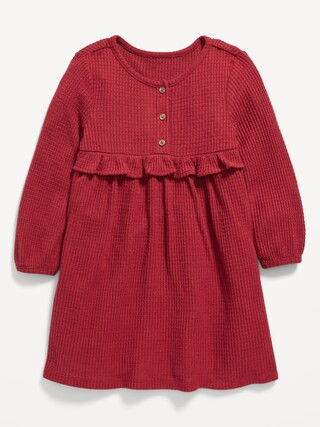 Long-Sleeve Thermal-Knit Henley Dress for Toddler Girls | Old Navy (US)