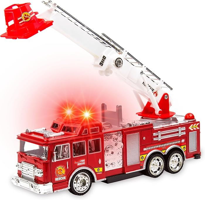 Toysery Fire Truck Toy with Flashing Lights & Siren Sounds for Kids, Extendable Rotating Ladder, ... | Amazon (US)