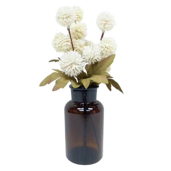 White Thistle Balls In Glass Pot, 10", Plastic, sold by At Home | At Home