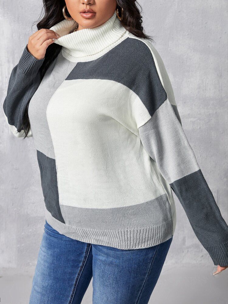 Plus Cut And Sew Turtleneck Drop Shoulder Sweater | SHEIN