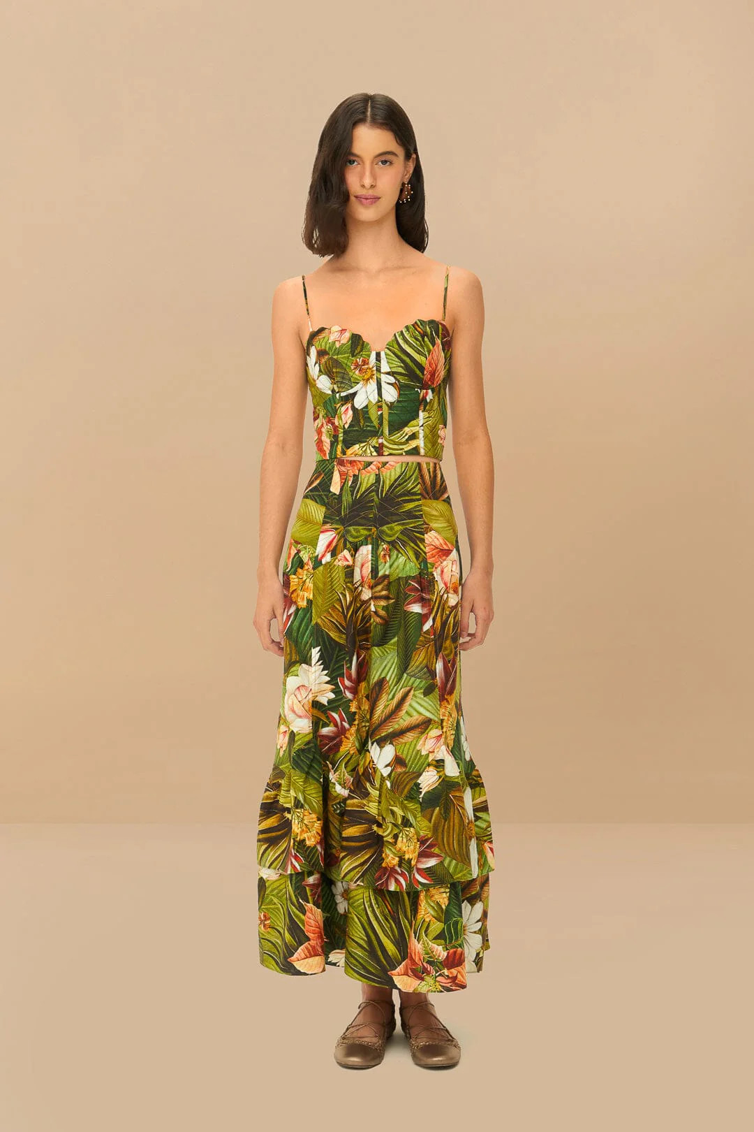 Multicolor Botanical Forest LENZING ECOVERO Euroflax Midi Skirt, BOTANICAL FOREST MULTICOLOR / S | FarmRio (US)