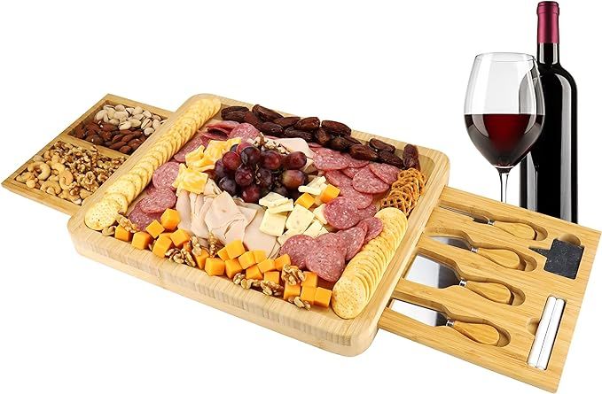 Royal House Unique Bamboo Cheese Board and Knife Set , Serving Tray for Crackers, Meat, and Wine ... | Amazon (US)