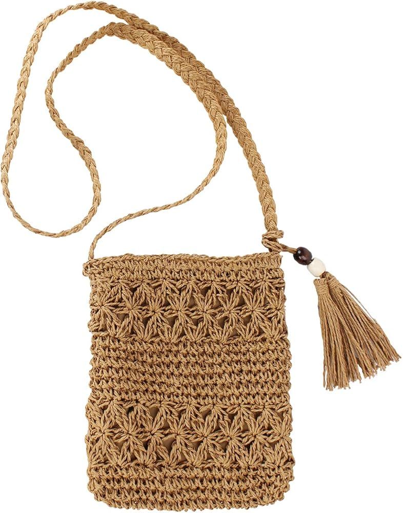 Ayliss Women Straw Crossbody Purse Beach Handmade Woven Shoulder Bag with Tassels | Amazon (US)