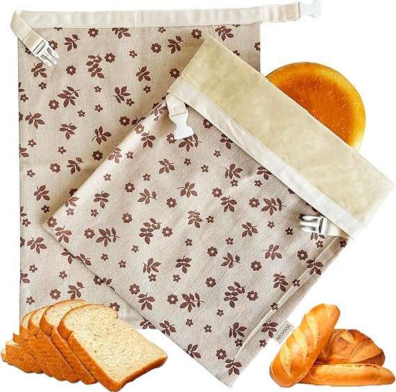 2 Pack Reusable Beeswax Bread Bags,Bread Bags for Homemade Bread,Cotton Beeswax Bread Bag to Keep... | Amazon (US)