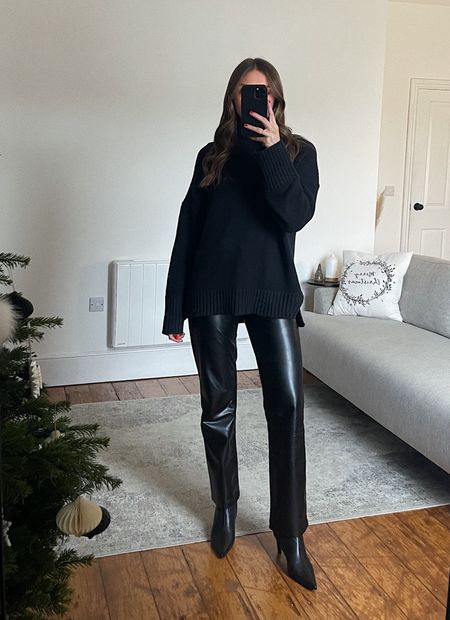 All black Abercrombie outfit 
Medium in the black tuckable turtleneck sweater 
27 reg in the straight faux leather trousers
I’m 5ft 6 




#LTKSeasonal #LTKeurope #LTKHoliday
