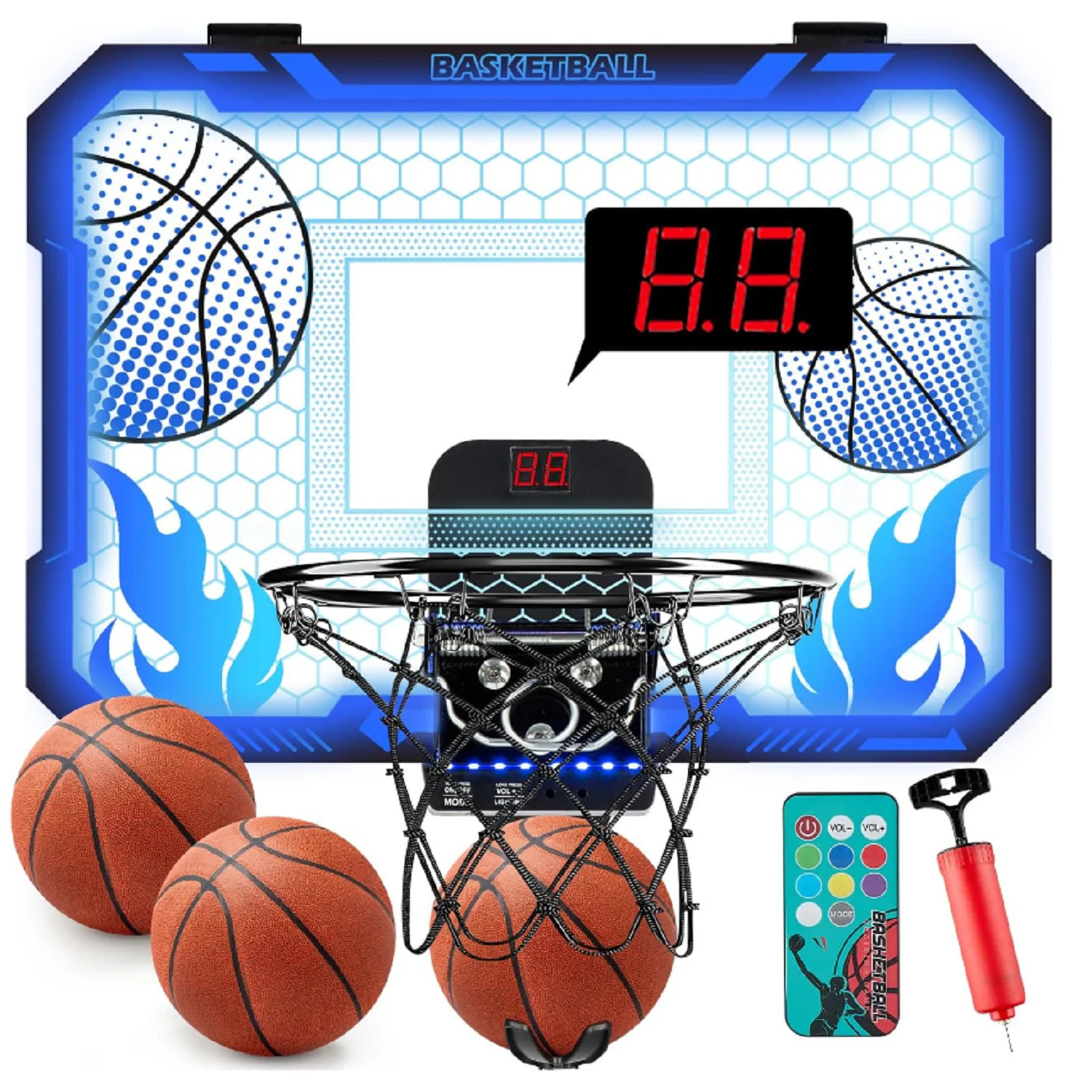 Indoor Basketball Hoop for Kids with 7 Color LED Lights, Remote Control, Over-the-Door Mount, Sco... | Walmart (US)