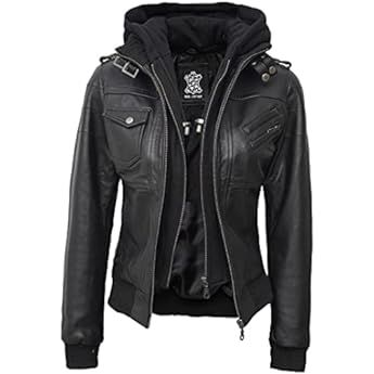 Blingsoul Leather Jacket Women - Real Lambskin Womens Leather Jacket with Removable Hood | Amazon (US)