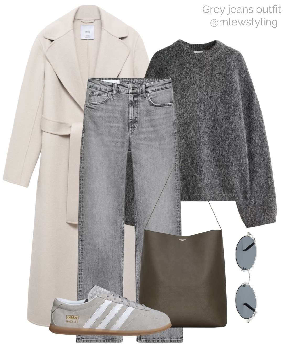 Fall outfit with grey Zara jeans and a wool coat 🩶

Tags: grey ysl bag, adidas sneakers, mango tie belt jacket, new in H&M mohair blend sweater, revolve sunglasses, autumn fashion, weekend outfit, everyday look 

#LTKStyleTip #LTKItBag #LTKShoeCrush