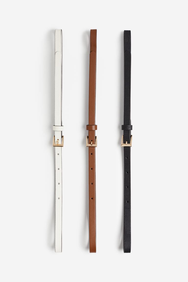 3-pack narrow belts - Black/Brown/Cream - Ladies | H&M GB | H&M (UK, MY, IN, SG, PH, TW, HK)