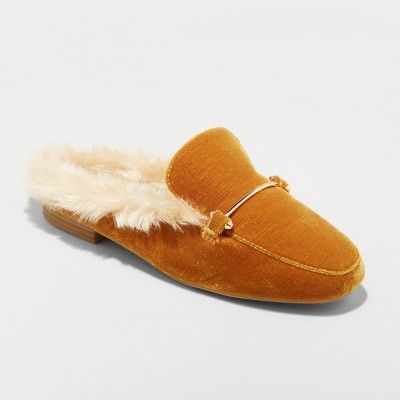 Women's Rebe Faux Velvet Fur Backless Mules - A New Day™ | Target