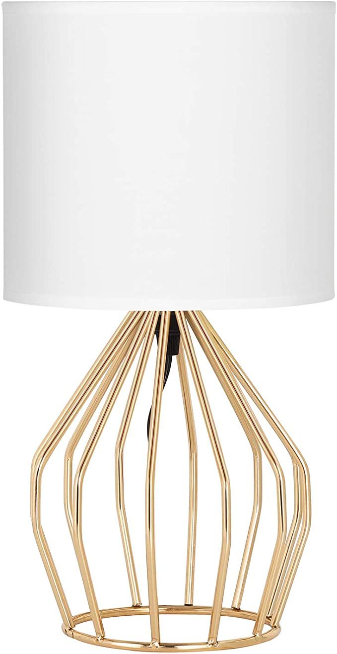 HAITRAL Gold Table Lamp - Modern Style Desk Lamp with Hollowed Out Base Linen Fabric Shade, Small... | Amazon (US)