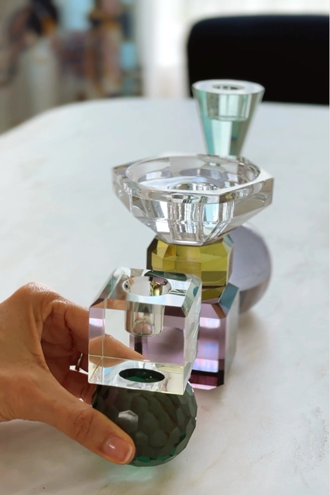 Slipped and landed in @anthroliving and immediately needed these cut glass candle sticks for a little dining room refresh. 

They tie all the colors together in the room and the green veins on the table top in the best way!

Dining Room is 80% complete! Just need a rug, sideboard and my dream chairs that the hater lady said were uncomfortable😒. 

Linked to them on my LTK. 
.
.
.
.
.
home decor inspo, Anthropologie living, Anthro home