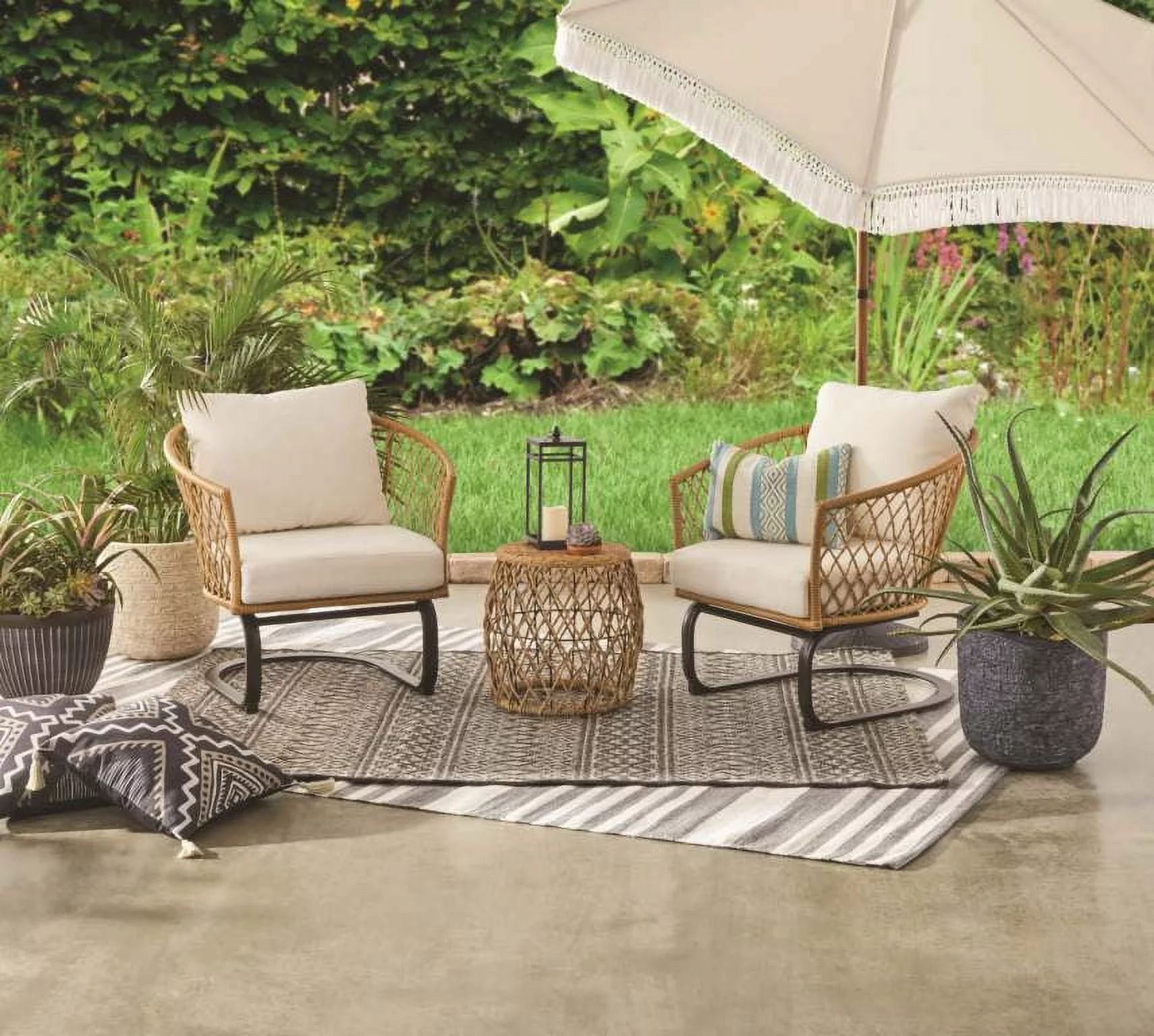 Better Homes & Gardens Ventura 3-Piece Outdoor Boho Wicker Chat Set, White | Walmart (US)
